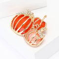 Three Enamel Pumpkin Brooch With Crystal Leaf Cluster view 2
