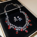 Silver Bow Teardrop Rhinestone Necklace Earring Sets view 8