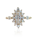Marquise Clear Solitaire Floral Cluster Halo Ring In Gold Tone view 3