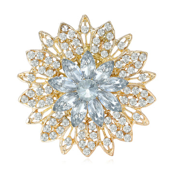 Openwork Sunflower Brooch Clear Marquise Center Crystal