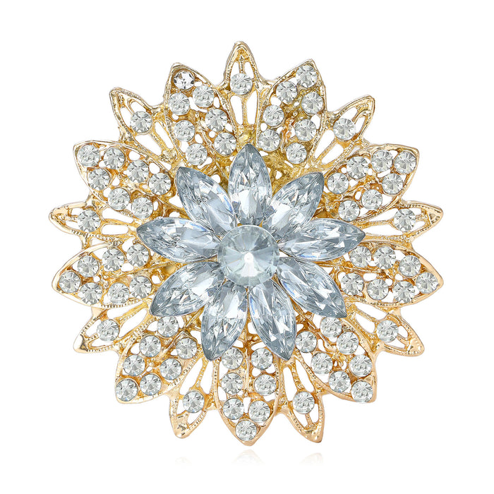 Openwork Sunflower Brooch Clear Marquise Center Crystal