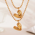 Stainless Steel Puffy Heart Ball Chain Necklaces Gold Steel view 3