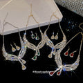 Rhinestone Wing Teardrop Tassel Necklace Earring Four Sets view 1