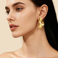 Wavy Shell Pearl Petal Flower Stud Earrings Gold Steel view 2