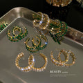 Eight Style Green and Clear Crystal Hoop Statement Earrings view 1