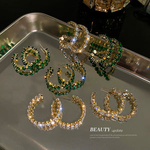 Eight Style Green and Clear Crystal Hoop Statement Earrings