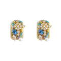 Gold Tone Blue Aqua And Clear Stone Chunky Huggie Hoop Earrings view 5