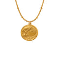 Round Wave Coin Pendant Necklace Gold or Steel Tone view 5