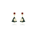 Red Star Green Christmas Tree Bell Dangle Stud Earrings view 5