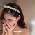 Black Headband With Clear Leaf Or Square Crystal Pattern view 4