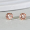 Rose Gold Swirl Frame Clear Center Stone Stud Earrings view 2