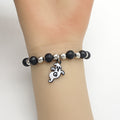 Black Silver Bead White Ghost Charm Stretch Bracelet view 4