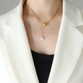 Gold Snake Chain Lariat Necklace Ball Slide Pearl Drop view 4