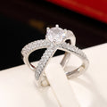 Silver Tone Crossover Ring With Clear Pear Cut Stone view 2