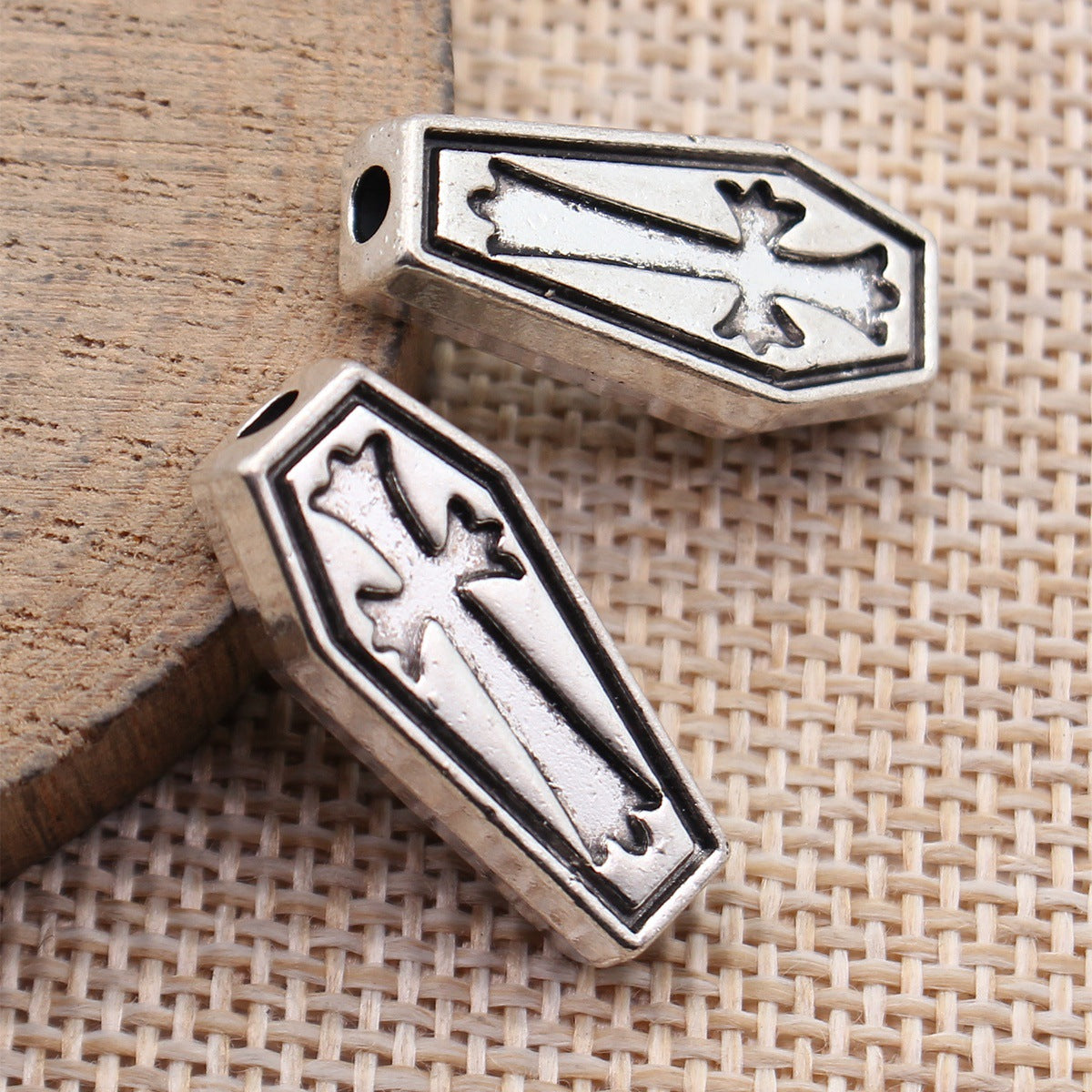 24x11x5mm 5g Antique Silver Zinc Alloy Cross Coffin Loose Metal Beads for Gothic Jewelry Making