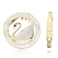 Circular Swan Brooch Baguette Crystal Halo Pave Gold Silver view 5