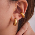 Stainless Steel Polished Hoop Earrings Gold Steel Two-Tone Sizes view 1