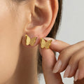Matte Double Layer Butterfly Stud Earrings in Gold and Silver Tone view 2