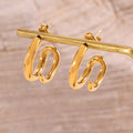 C-Shape Twisted Hoop Stud Earrings Gold Steel Finish view 1