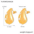 Gold Steel Oil Drip Teardrop Hollow Titanium Steel Earrings view 8