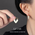 Gold Latch White Pearlescent Heart Hoop Earrings Pair view 2