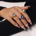 Blue Evil Eye Oil Drip Open Ring Gold Steel Triple Band view 4
