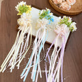 Floral Organza Bow Ribbon Pearl Strand Hair Claw Clip view 4