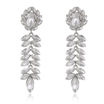 Silver Tone Leaf Tassel Crystal Four Designs Metal Dangle Earrings