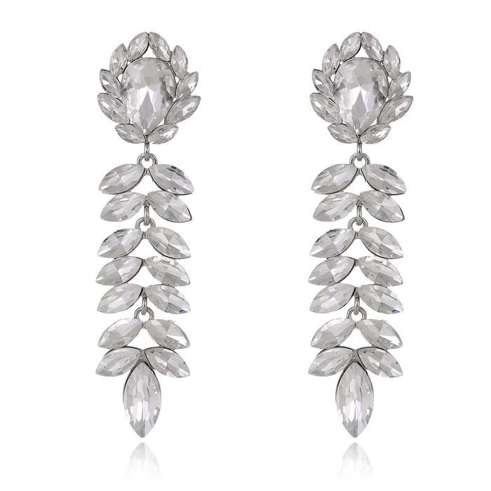 Silver Tone Leaf Tassel Crystal Four Designs Metal Dangle Earrings