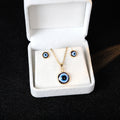 Blue Evil Eye Pendant Necklace and Stud Earring Set view 7