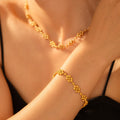 Gold Bead Cluster Necklace And Bracelet Copper Metal Set view 1