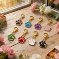 Enamel Paw Print Keychain Gold Lobster Clasp Eight Colors view 4