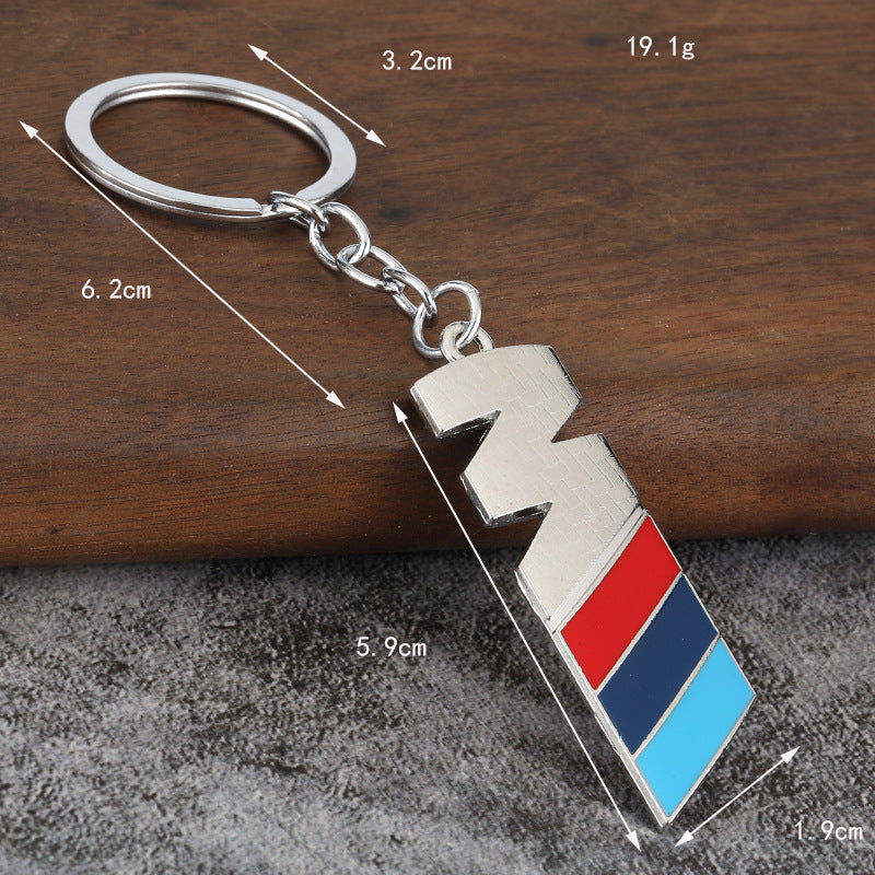Carbon Fiber Pattern M Tricolor Metal Car Keychain Accessory
