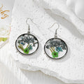 Silver Tone Round Pressed Flower and Stone Drop Earrings view 4