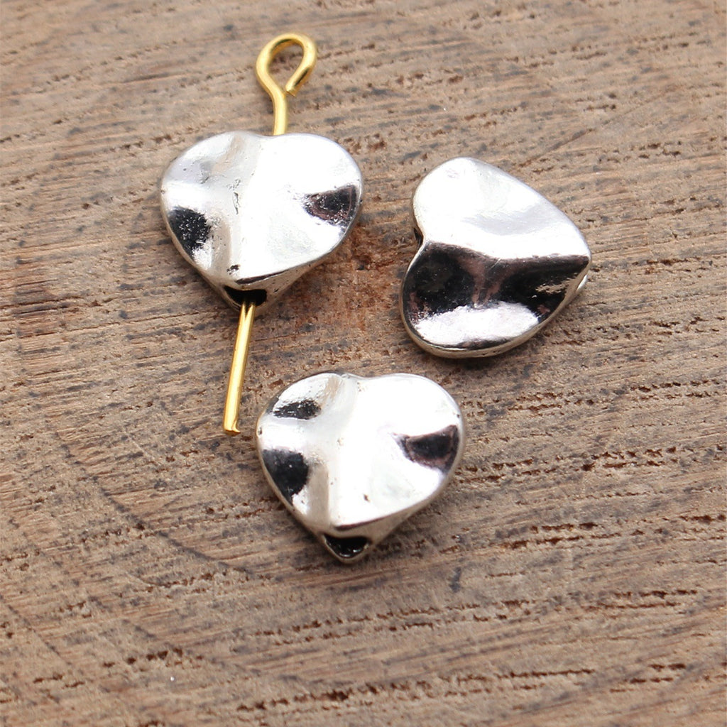 10x9x3.9mm 0.84g Antique Silver Zinc Alloy Hammered Heart Loose Metal Beads for DIY Jewelry Making