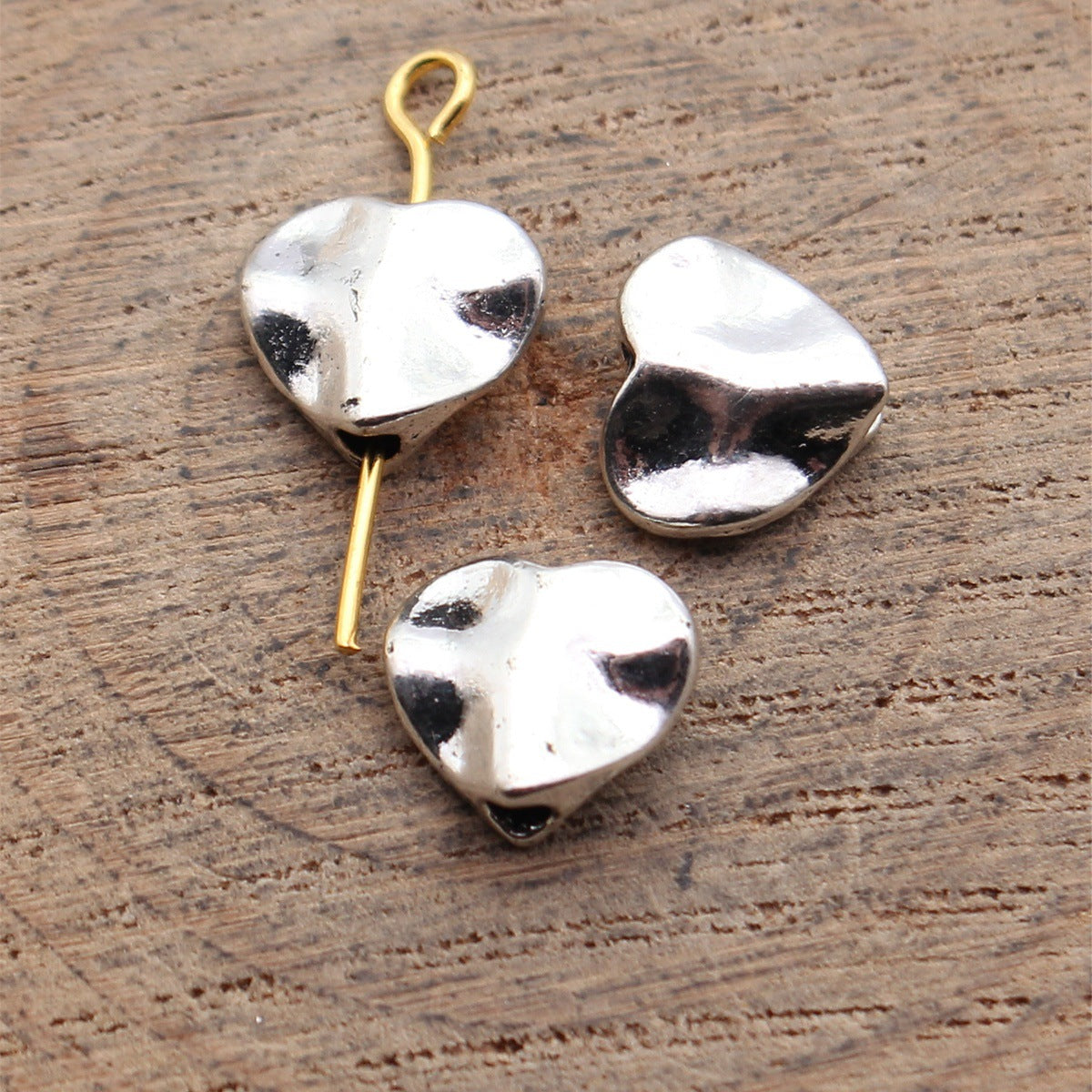 10x9x3.9mm 0.84g Antique Silver Zinc Alloy Hammered Heart Loose Metal Beads for DIY Jewelry Making