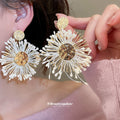 Colorful Raffia Flower Statement Stud Earrings For Women view 4