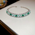 Silver Open Bracelet Green Rhombus Emerald Crystals view 6