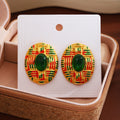 Patterned Oval Green and Red Center Statement Stud Earrings view 4