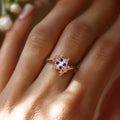 Pink Square Solitaire Branch Accent Ring In Polished Gold Tone view 3
