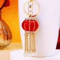 Red Enamel Lantern Keychain with Chain Tassels and Pearl Like Drops view 6