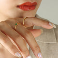 Gold Thin Band Marquise Zircon Ring Clear Or Green Stone view 4
