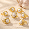 Gold Hammered Pearl Ring And Open Double Panel Ring view 3