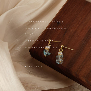 Gold Tone White Pearl And Pale Blue Stone Chip Stud Earrings
