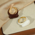 Gold Open Teardrop Enamel Rings White And Burgundy view 2