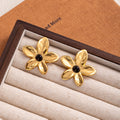Gold Five Petal Flower Color Center Statement Stud Earrings view 8