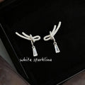Silver Tone Clear Stone Rope Knot Bow And Teardrop Stud Earrings view 1