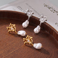 Molten Heart Pearl Drop Earrings Gold Or Steel Tone Pair view 2