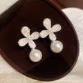 Pastel Flower and Pearl Drop Stud Earrings Two Colors view 6