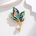 Pink Purple Leaf Enamel Pearl Look Four Designs Metal Brooch Pin view 5